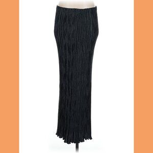 Black Crinkle Plisse Pleated Maxi Skirt